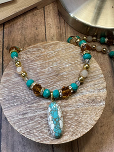 TEAL OVAL Necklace (NE09) 22-24"