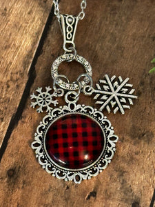 BUFFALO PLAID SNOWFLAKE Necklace (N14) 22-24"