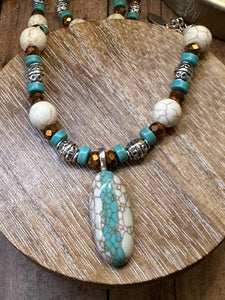TEAL OVAL Necklace (NE09) 22-24"
