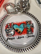 Load image into Gallery viewer, PEACE LOVE JESUS Keychain

