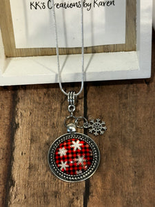 BUFFALO PLAID SNOWFLAKE Necklace (N14) 22-24"