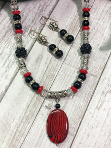 RED & BLACK Necklace & Earrings Set (NE071)