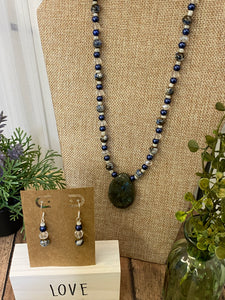 GREEN STONE Necklace & Earrings Set (NE035)