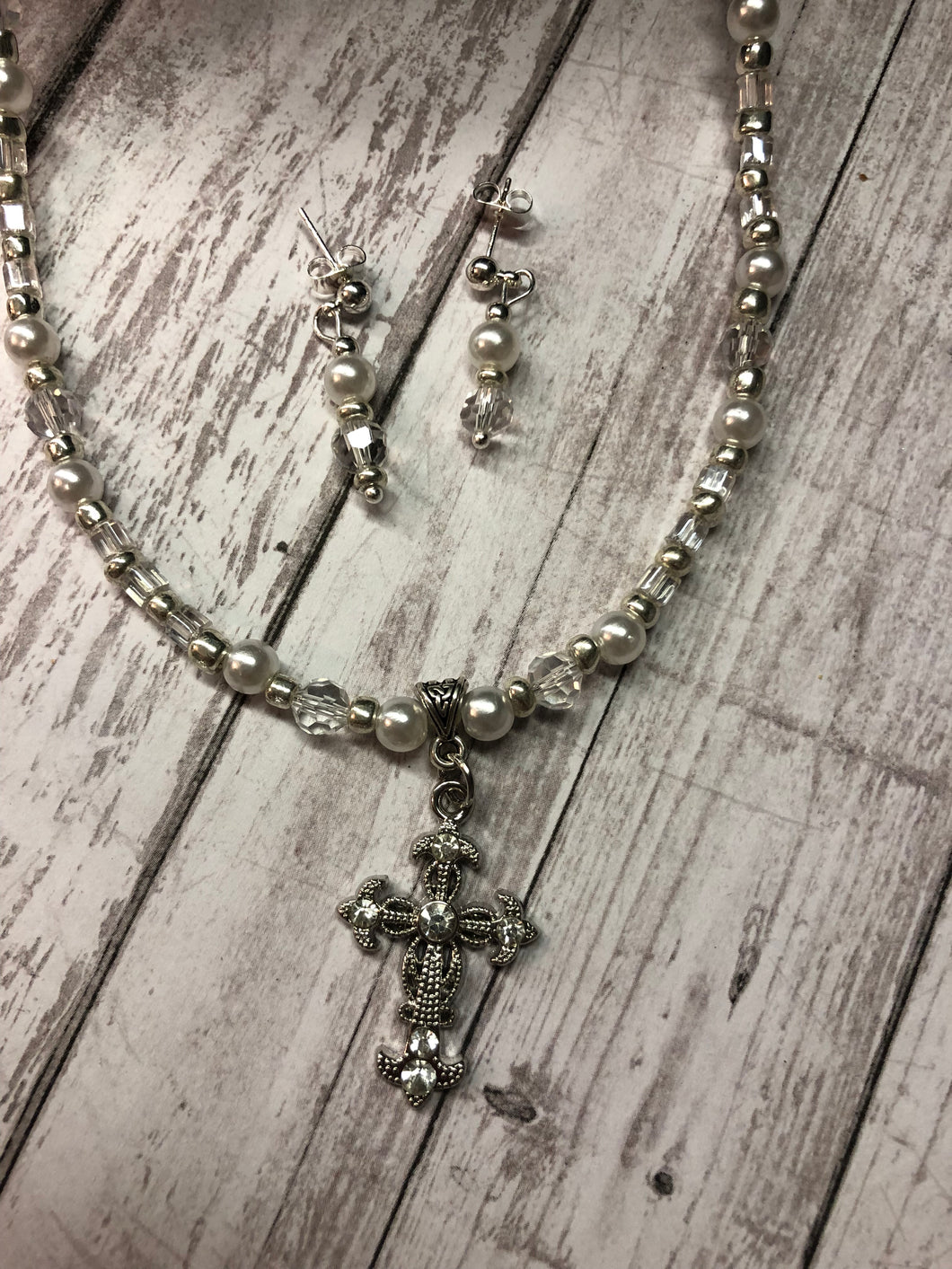 CROSS Necklace & Earrings Set (NE038)