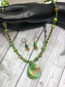 GREEN SHELL Necklace & Earrings Set (NE058)