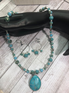 BLUE STONE Necklace & Earrings Set (NE069)