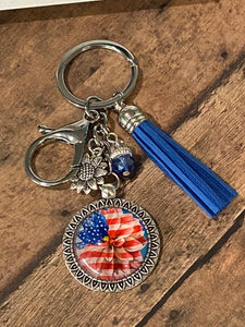 RED WHITE BLUE FLOWER Keychain (K000-22)